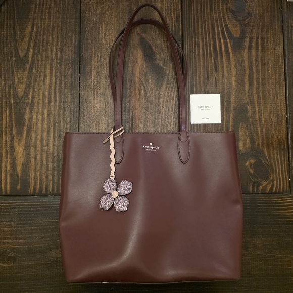 kate spade Handbags - Kate Spade Deep Burgundy Tote with Floral Charm
